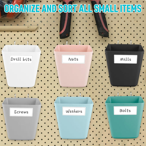 G.CORE Large Pegboard Cups, 6 Pack Peg Board Storage Bin with Hooks for Garage, Craft Room, Office Organization