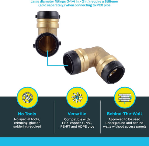 SharkBite 1-1/4 Inch 90 Degree Elbow, Push to Connect Brass Plumbing Fitting for PEX Pipe, Copper, CPVC, PE-RT