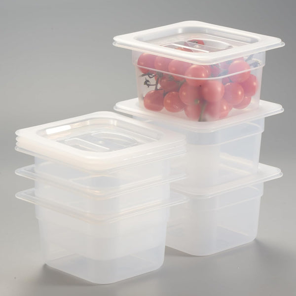 CURTA 6 Pack Translucent Food Pan with Lid, 1/6 Size 4" Deep NSF Listed Commercial-Grade Polypropylene Plastic