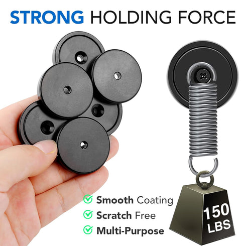 150LB 6 Pack MIKEDE Heavy Duty Magnets with Hole, Strong Magnets, Black Pot Magnet with Screw for Wall Mounting, Rare