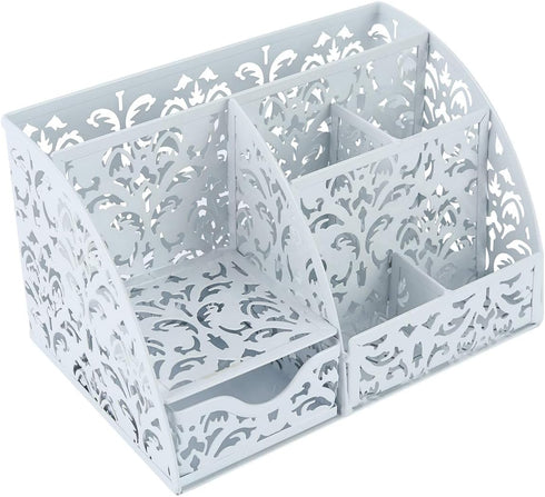 EasyPAG Desk Organizer Caddy with 6 Compartments and 1 Sliding Drawer Desktop Accessories Office Supplies Pencil Holder for Home School Classroom,White by EasyPAG