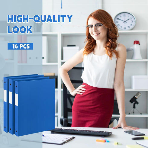 Henoyso 16 Pcs 1/2 Inch Blue 3 Ring Plastic Binder for School Office Home