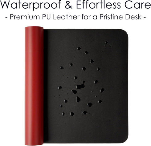 WAYBER Leather Desk Pad Protector, Waterproof Mouse Pad, PU Desk Mat for Office/Home/Work/Cubicle (Black/Red)