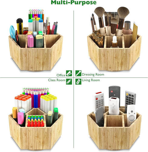 Bamboo Art Supply Organizer, Rotating Holder for 350+ Pencils, Desktop Storage Caddy for Classroom