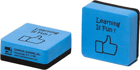 Charles Leonard Whiteboard Erasers, Felt and Foam, Learning is Fun Style, 2 x 2, Blue/Black, 15 Pack