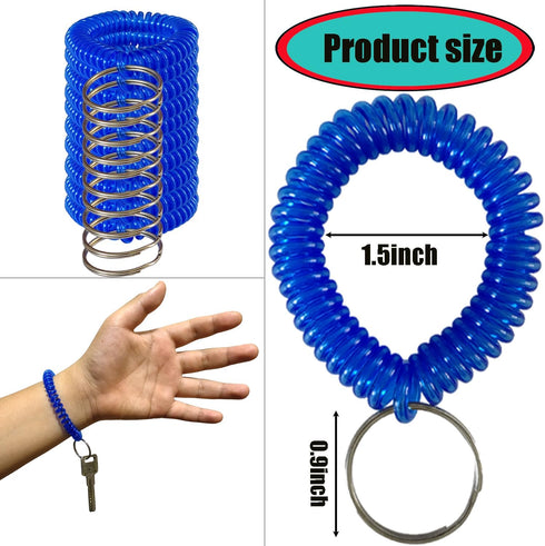 Pack of 60 Colorful Wrist Coil Keychain Wristband, Spiral Key Ring Bracelet Key Holder for Pool Gym ID Badge