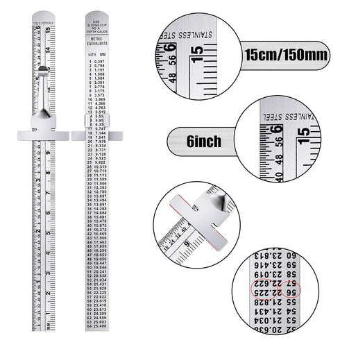 TOODOO 6 Inch and 12 Inch Metal Rulers, 4 Pcs Pocket Ruler, Stainless Steel Precision Measuring Tool for School,