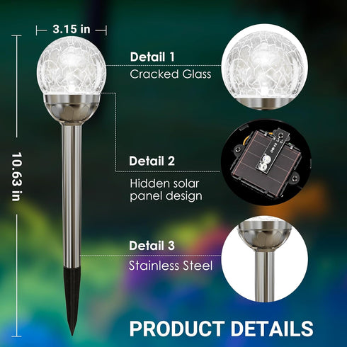3 Pack 2 SOLPEX Solar Garden Lights Outdoor, Multi-Color Changing&White Modes Solar Powered Glass Ball Garden Lights