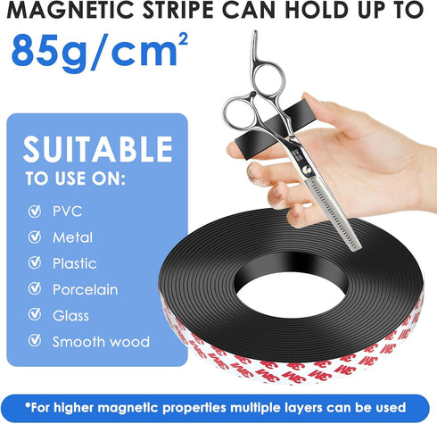 Strong Adhesive Magnetic Tape Strip Roll, 0.78" x 32ft, Cuttable Sheets for DIY Art Projects & Fridge Organization