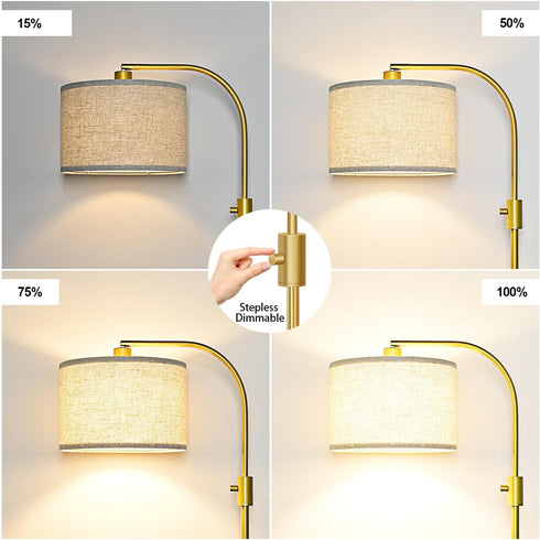 Dimmable 1200 Bulb Nintiue Upgraded Modern Arc Tall Standing Floor Lamp with Linen Shade, Lumens LED Included