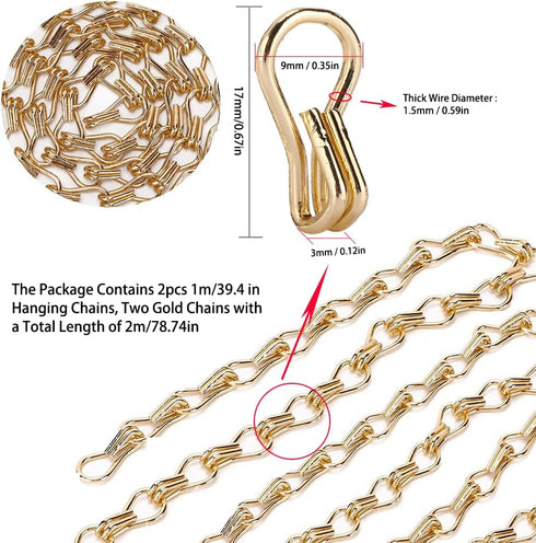 2PCS (2m/78.74in) Watris Veiyi Decorative Chain, Hanging Gold Chain, DIY Chandelier Decor Chain, Metal Chain for Home