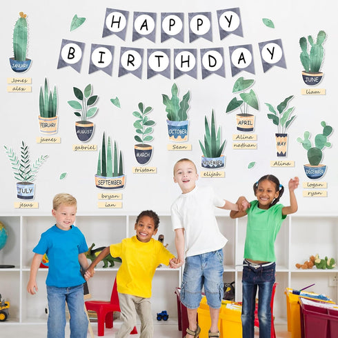 Boho Plant Birthday Bulletin Board Set, Happy Birthday Banner, Plants Cutouts for School Bedroom Decor