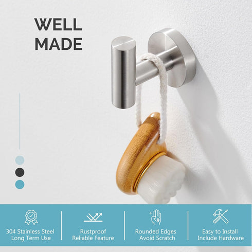 Angle Simple Robe Towel Hook, Brushed Nickel SUS304 Stainless Steel Bathroom Towel Holder