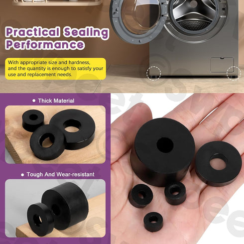 Swpeet 50Pcs Round Rubber Spacer Assortment Kit, 5/6/8/10mm Anti Vibration Black Washers for Home, Car