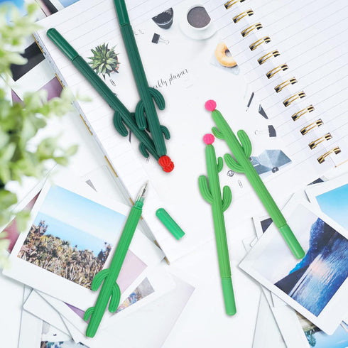 Outus 24 Pieces Cactus Shaped Roller Pens, Green Cactus Pens with Black Gel Ink for Classroom and Office Supplies (Cute