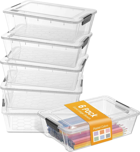 Sooez 6 Pack Pencil Boxes, New Extra Large Pencil Case, Plastic Crayon