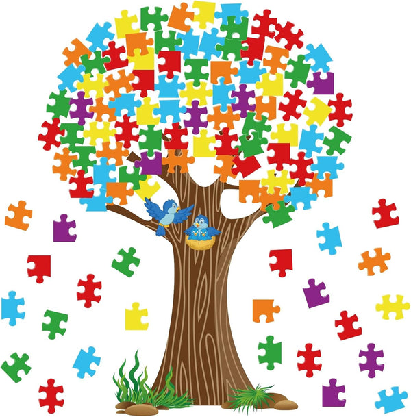 Classroom Tree Bulletin Board Set, Puzzle Pieces Cutouts for School Elementary Teacher Chalkboard Wall Decor