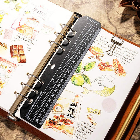 JKJF 4 Pcs Plastic Page Marker Snap-in Bookmark Ruler for A5 Size 6-Hole Notebook Filler - Clear & Black
