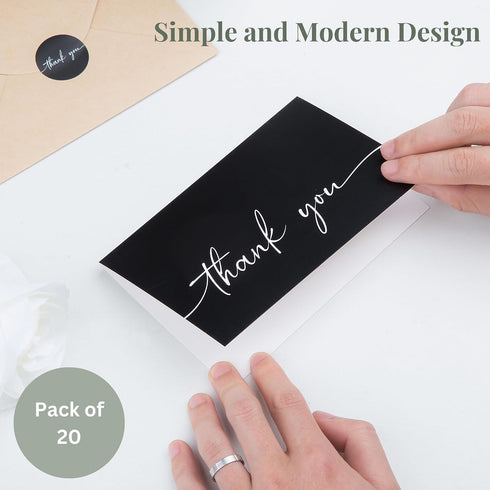 Pack 20 4x6 Inches Bulk of Thank You Cards with Envelopes & Stickers, Black Thank You Cards - Suitable for Business