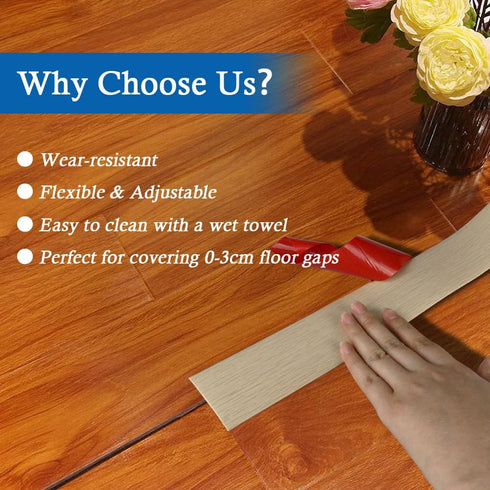 Floor Transition Strip, Self Adhesive Flooring Cover Strips, 2" Wide Vinyl Flat Divider Strip, Elegant Wood Grain Design