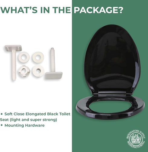 Renovators Supply Manufacturing Plastic Soft Close Toilet Seat Elongated Quiet-Close Lid, Contoured Seat, Easy