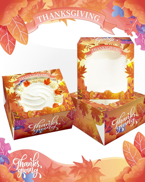 Bakepacker Thanksgiving Cake Boxes with Window, 36pcs 8x8x5 inches (18 Cake Boxes + 18 Cake Boards)
