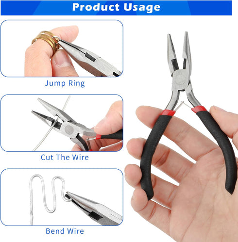 Small Needle Nose Pliers Set, 5 Inch Long Nose Pliers with Comfort Grip for Jewelry Making, Black