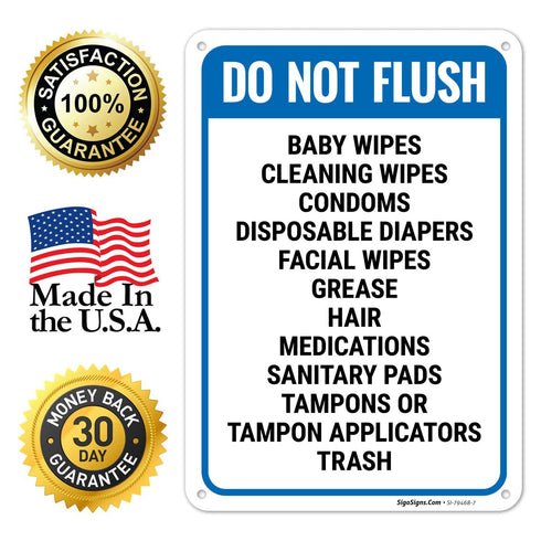 10x7 Inches, 55 Do Not Flush Baby Wipes Cleaning Wipes Condoms Disposable Diapers Facial Wipes Grease Hair Sign, mil