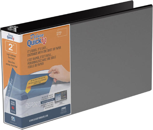 QuickFit Heavy Duty 8.5 x 14 Landscape Spreadsheet View Binder, 2 Inch Round Ring, Black