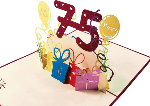 iGifts And Cards Happy 75th Birthday 3D Pop Up Greeting Card - Unique Gift for Husband, Wife, Best Friend, Celebration