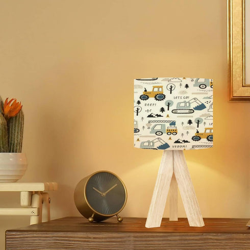 DQWIJAKX91 bulldozer Seamless Dimmable Tripod Table Lamp Hand drawn cute Truck crane excavator Boho pattern Modern