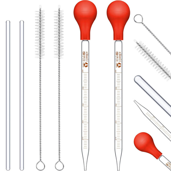 Weewooday Glass Droppers Pipettes, Graduated Lab Dropper with Big Rubber Hats, 20 cm Glass Stir Rod Washing Brush