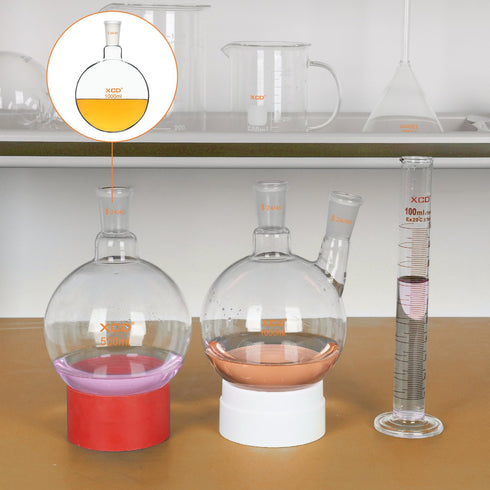 XCD Glass Flask, 500 ml Single Neck Borosilicate Round Bottom Heavy Wall Lab Boiling Flask with 24/40 Standard Taper