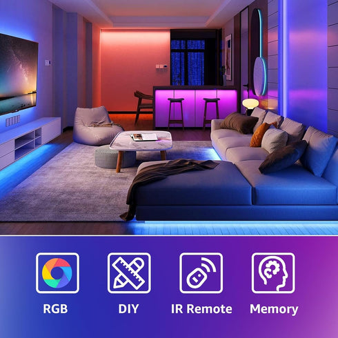 50ft Setup, hyrion USB-Powered RGB LED Strip Lights, Music Sync & Sound-Reactive Color Changing Lights for Bedroom, TV