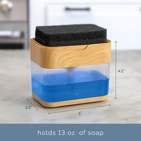 13 S&T INC. Dish Soap Dispenser and Sponge Holder for Kitchen Sink, Waterproof Labels and Sponge Included, Ounces