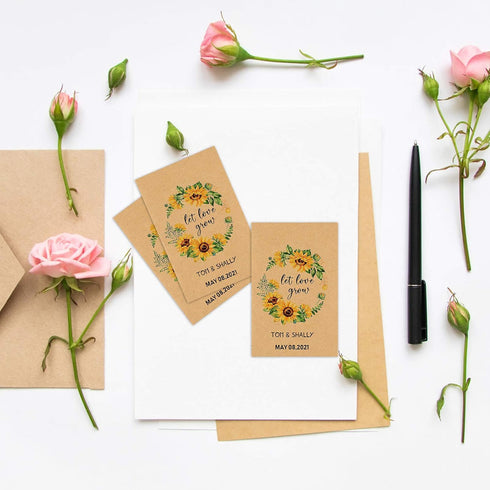 CINPIUK Wedding Favor Seed Packets, 100PCS Let Love Grow Self Adhesive Retro Kraft Envelopes for Wedding Favors