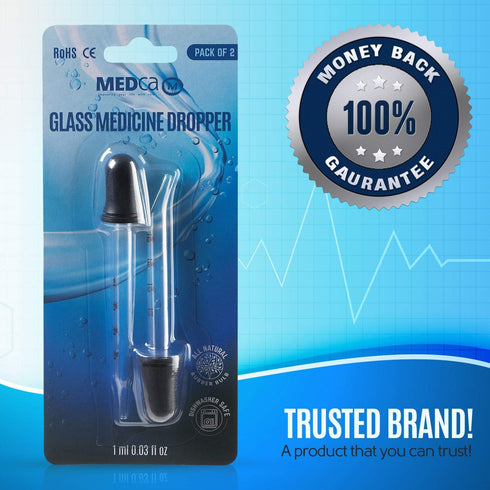 Eye Dropper - Pack of 2, Bent & Straight Tip Calibrated Glass Medicine Droppers for Accurate Dose and Measurement