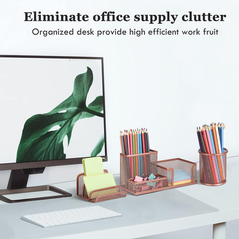 Pen Holder for Desk, 6 Pieces Mesh Organizer Set, 3 Compartments for Home Office Supplies Caddy Storage
