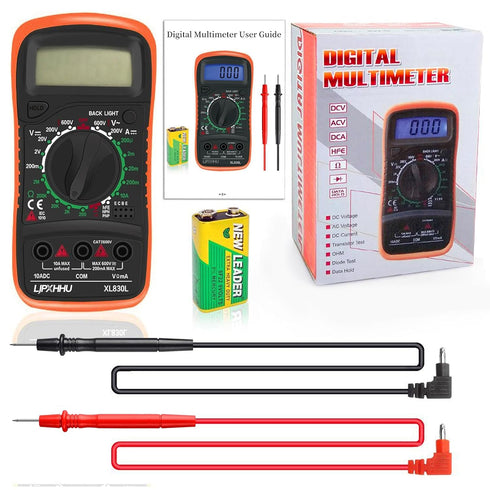 Digital Multimeter Voltmeter, Battery Voltage Tester with 2000 Counts, Continuity Ohm Volt Amp DC AC Current Meter