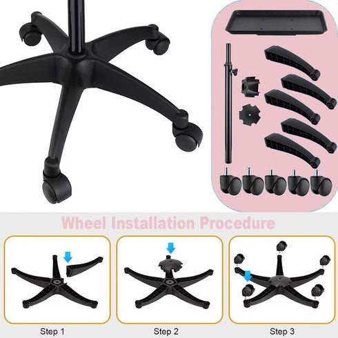 Salon Rolling Tray, Height Adjustable Tattoo Tray Rolling Cart, Storage Utility Trolley for Spa, Beauty Salon Service