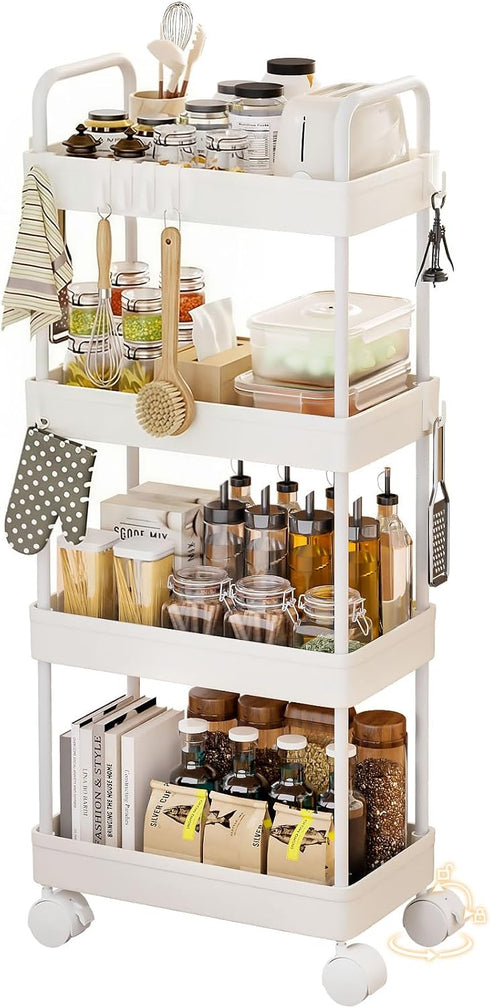 Homde Slim Rolling Cart for Kitchen: 4-Tier Space-Saving Narrow Floor Organizer -