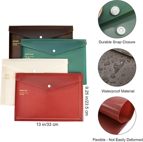 VANRA File Folders Letter Size 12 Pack Plastic File Envelopes with Snap Closure, A4 Filing Envelope Project Folder Holder File Pockets Jacket Document Letter Organizer (4 Colors) by VANRA