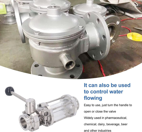 Cufaee (38mm 1.5in Sanitary Butterfly Clamp Valve, Stainless Steel Butterfly Valves with Silicone Washer, Clamp