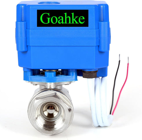 Motorized Ball Valve 3/4", Full Port Stainless Steel, 2 Wire Auto Return, Electric Shut Off, 9-24V AC/DC
