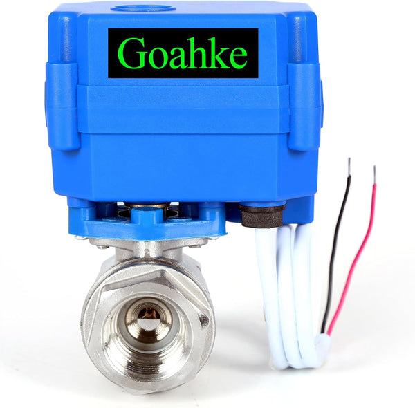 Motorized Ball Valve 3/4", Full Port Stainless Steel, 2 Wire Auto Return, Electric Shut Off, 9-24V AC/DC