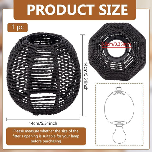 BENECREAT Small Boho Shades Replacement, Black Paper Cord Lampshade Woven Pendant Light Covers Retro Lampshade