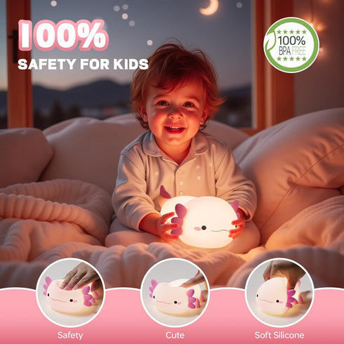 Dimmable Axolotl Night Light for Kids, Cute Axolotl Lamp Silicone Baby Nursery Night Lamp, Squishy Touch Bedside Lamps