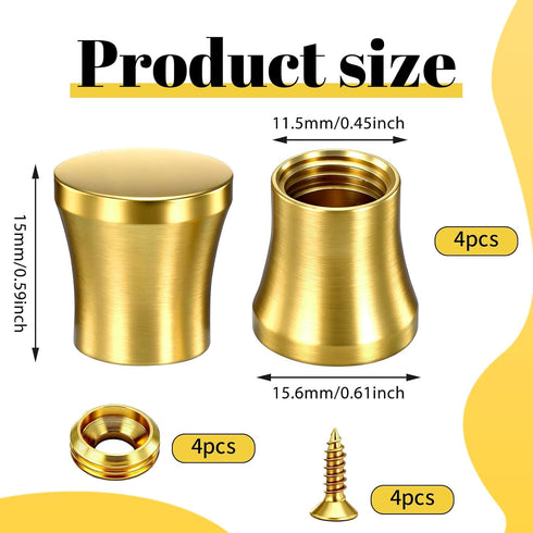 Fibraze 4 0.59 Inch Pcs Brass Cutting Board Feet, Feet for Cutting Board with Screws and Washers Gold Furniture Legs
