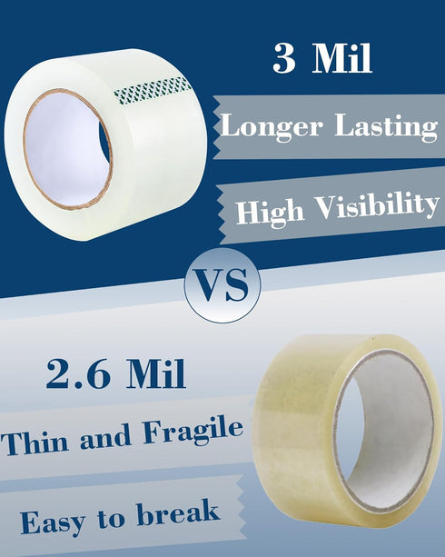Lichamp Heavy Duty Packing Tape 12 Rolls, Wide 3 in. x 90 Yd., 3 Mil Thick Clear Commercial Grade Packaging Tape for