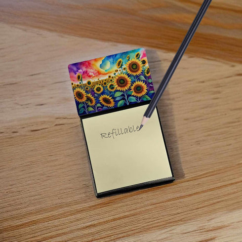 Caroline's Treasures Sunflowers in Color Sticky Note Holder, Refillable Dispenser, Self-Sticky Memo Pads